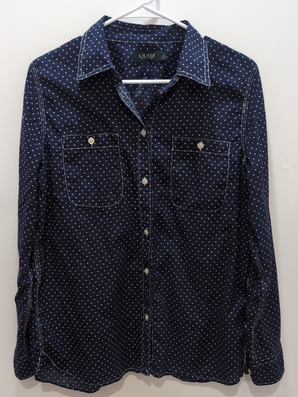 Lauren Ralph Lauren Navy Polka Dot Button-Down Shirt L